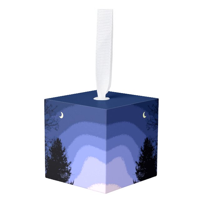 Sunset Moon Design Holiday Cube Ornament