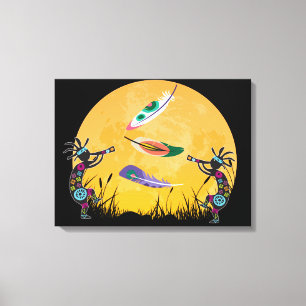 Sunset Moon Kokopelli and Feathers Canvas Print
