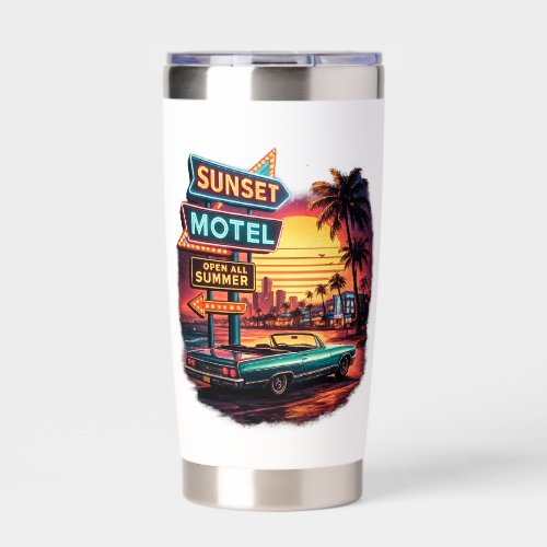 Sunset Motel Open All Night Retro Design Insulated Tumbler