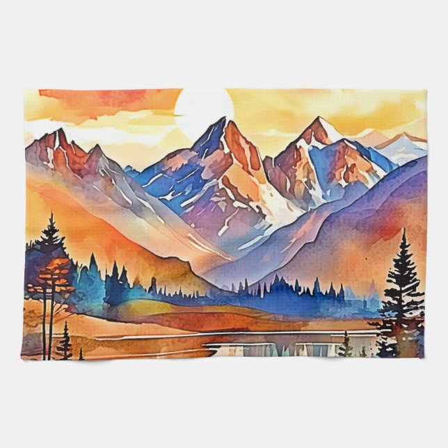 Sunset Mountain Art Design Kitchen Towel (Horizontal)