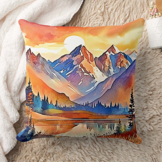 Sunset Mountain Art Design Throw Pillow (Blanket)