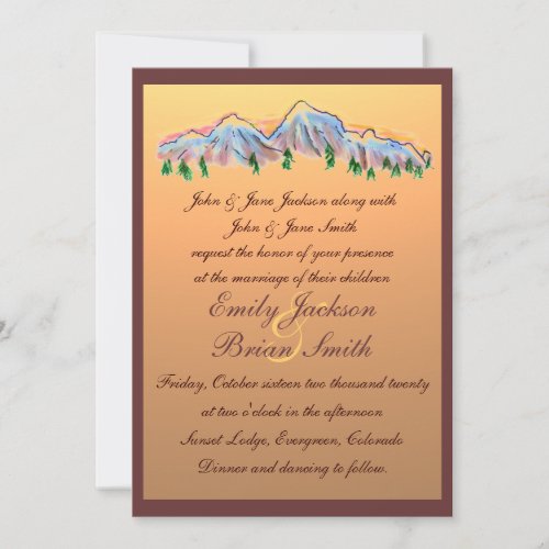 Sunset mountain design autumn wedding invitations