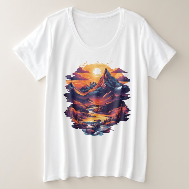 Sunset Mountain Escape Graphic T-Shirt (Design Front)