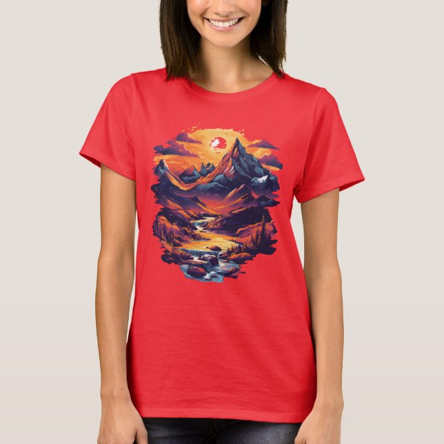Sunset Mountain Escape Graphic T-Shirt (Front)