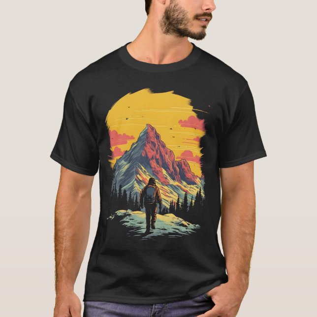 Sunset Mountain Hiking Adventure T-Shirt (Front)
