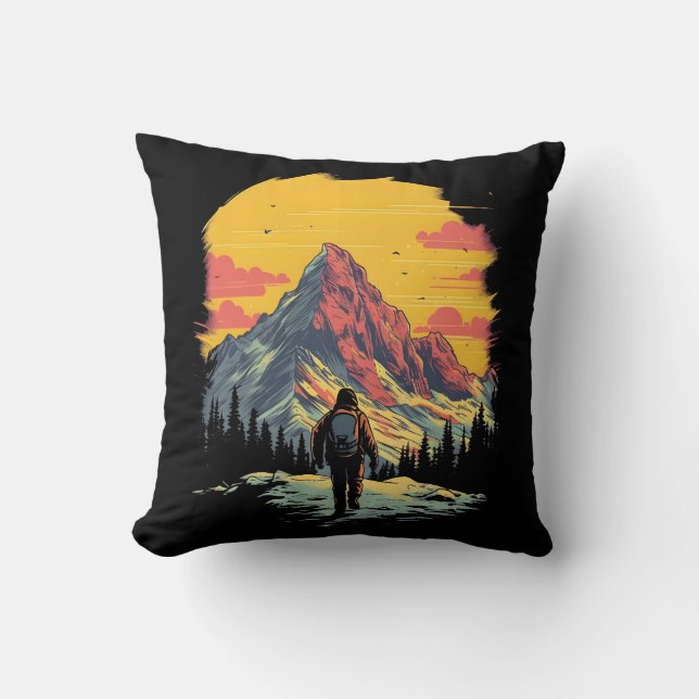 Sunset Mountain Hiking Adventure Throw Pillow (Front)