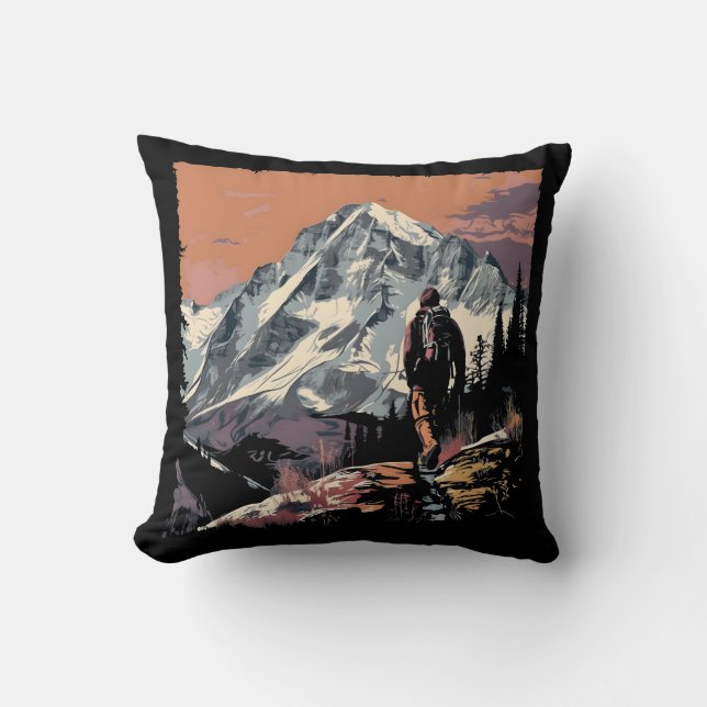 Sunset Mountain Hiking Throw Pillow (Front)