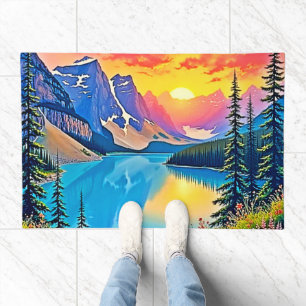 Sunset Mountain Lake Majesty Art Doormat