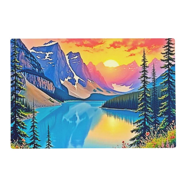Sunset Mountain Lake Majesty Art Placemat (Front)