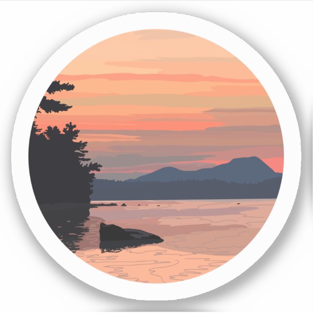 Sunset Mountain Overlooking Lake Sticker (Front)