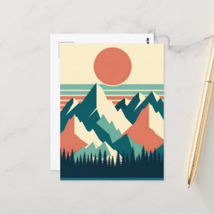 Sunset Mountain Peaks Retro Postcard