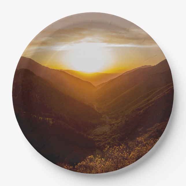 Sunset Mountain Photo Paper Plates (Front)
