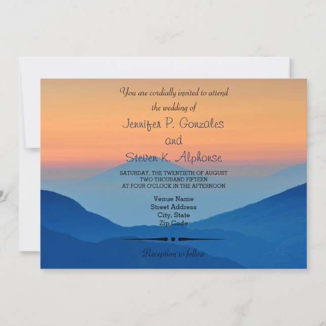 Sunset Mountain Powder Blue Wedding Invitation (Front)