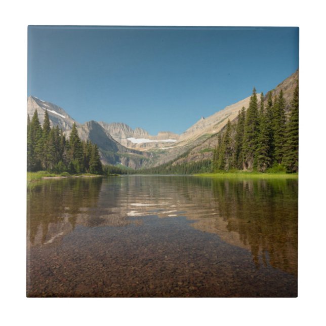 Sunset Mountain Reflection | Glacier National Park Ceramic Tile (Front)