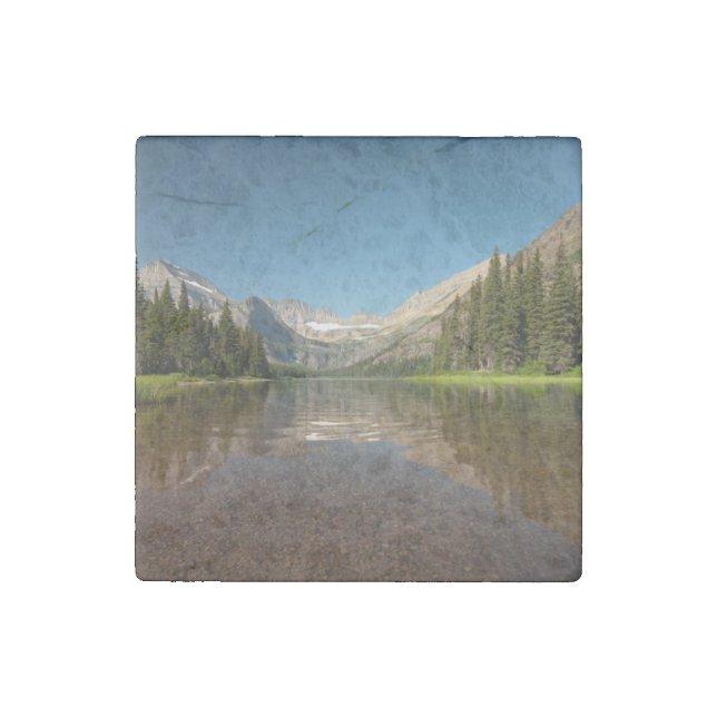 Sunset Mountain Reflection | Glacier National Park Stone Magnet (Front)
