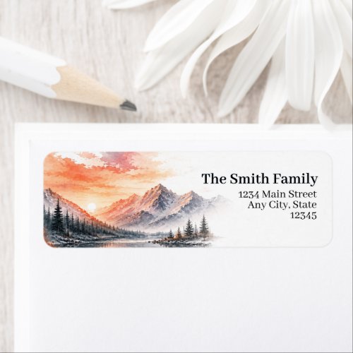 Sunset Mountain Return Address Labels | Pine Trees