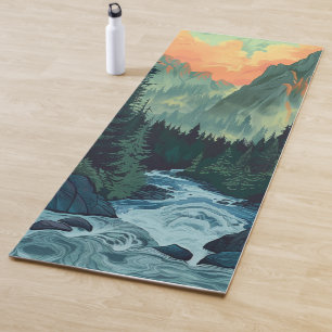 Sunset Mountain River Adventure Yoga Mat