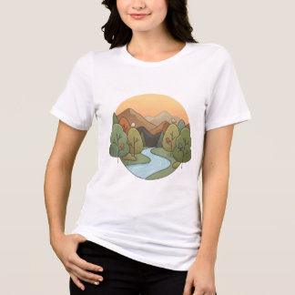 Sunset Mountain & River Landscape Minimalist Women Tri-Blend Shirt
