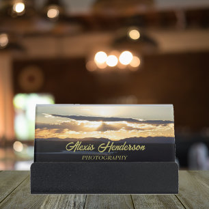 Sunset Mountain Silhouette Desk Business Card Holder