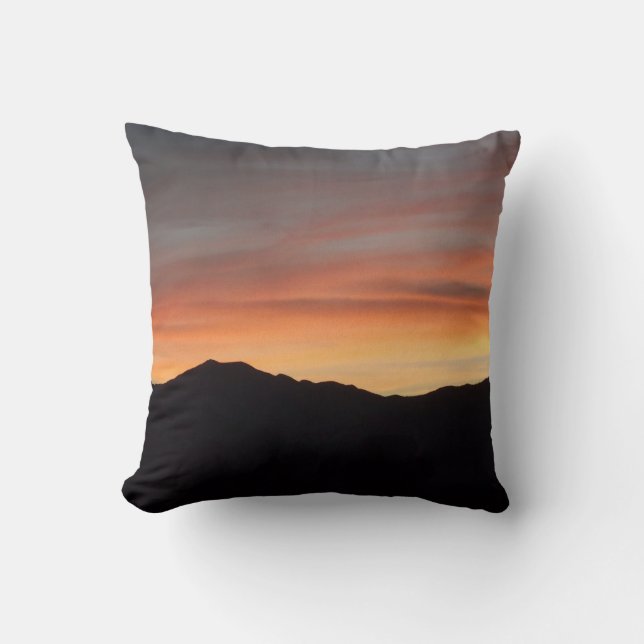 Sunset Mountain Silhouette Scenic Nature Throw Pillow (Front)