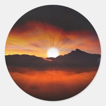 Sunset Mountain Silhouettes Nature Scenery Classic Round Sticker by biutiful at Zazzle