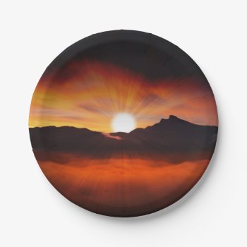 Sunset Mountain Silhouettes Nature Scenery Paper Plates by biutiful at Zazzle
