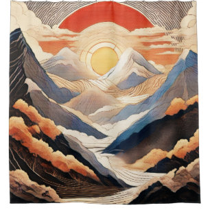 Sunset Mountain Sky Japanese Style Shower Curtain