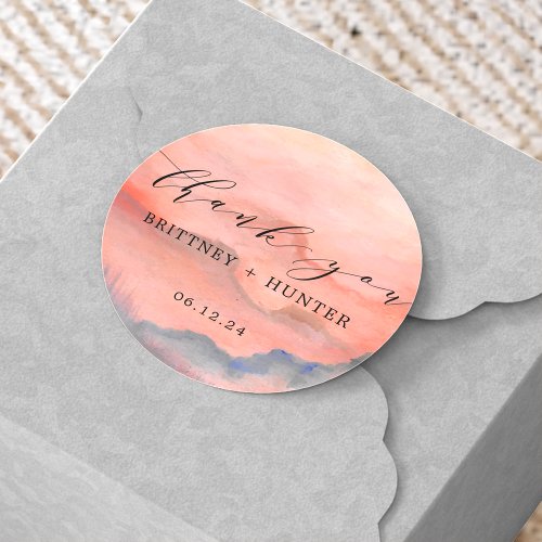 Sunset Mountain Thank You Wedding Classic Round Sticker