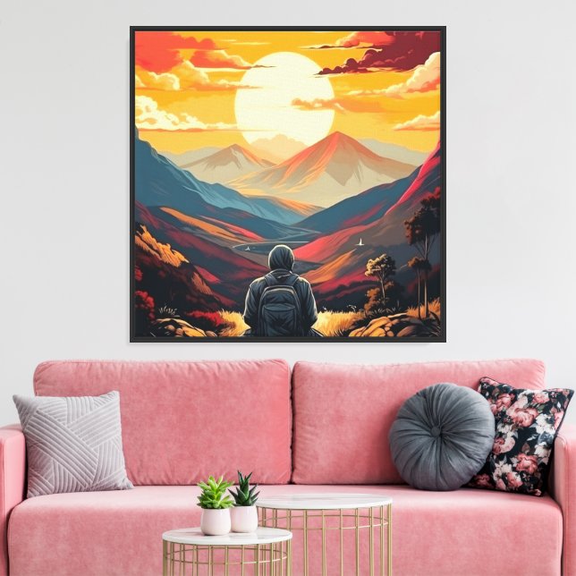 Sunset Mountain Wanderer Nature Landscape Canvas (Insitu(LivingRoom))