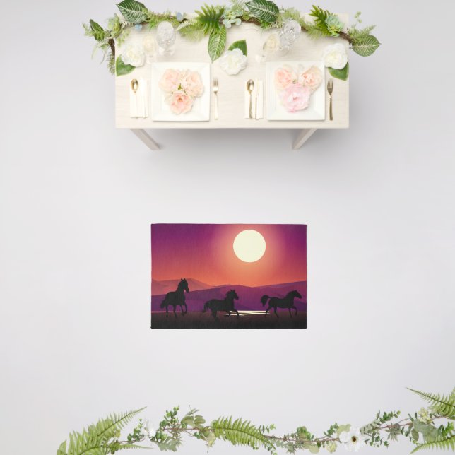 Sunset Mountain Wild Horses Running  Outdoor Rug (Insitu (Wedding 1))