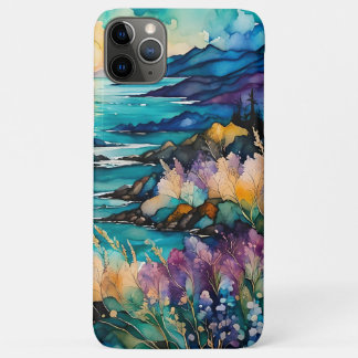Sunset Mountain Wildflowers over water iPhone 11 Pro Max Case