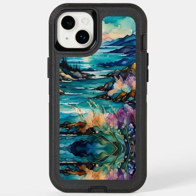 Sunset Mountain Wildflowers over water Otterbox iPhone Case (Back)