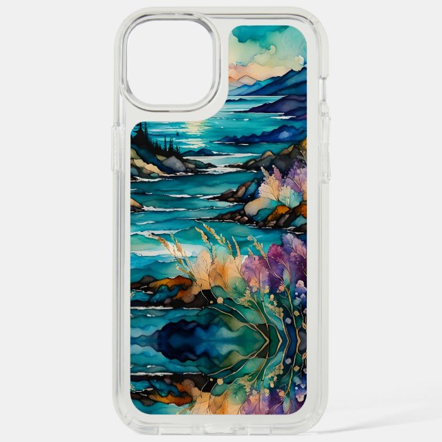 Sunset Mountain Wildflowers over water Speck iPhone Case (Front)
