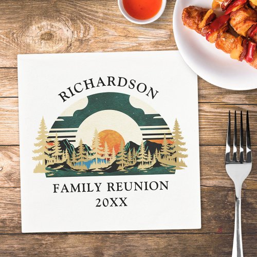 Sunset Mountains Camping Custom Family Reunion Napkins