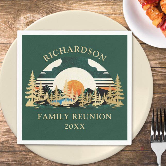 Sunset Mountains Camping Green Family Reunion Napkins (Creator Uploaded)