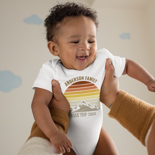 Sunset Mountains Cute Personalized Family Reunion Baby Bodysuit