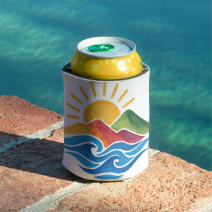 Sunset Mountains Ocean Can Cooler