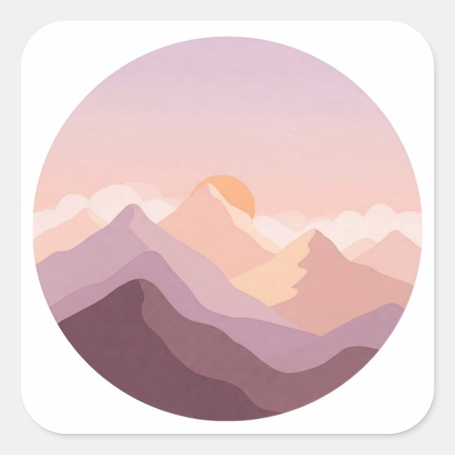Sunset Mountains Square Sticker (Front)