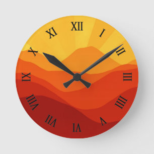 Sunset Mountains with Sunbeams Illustration -15662 Round Clock