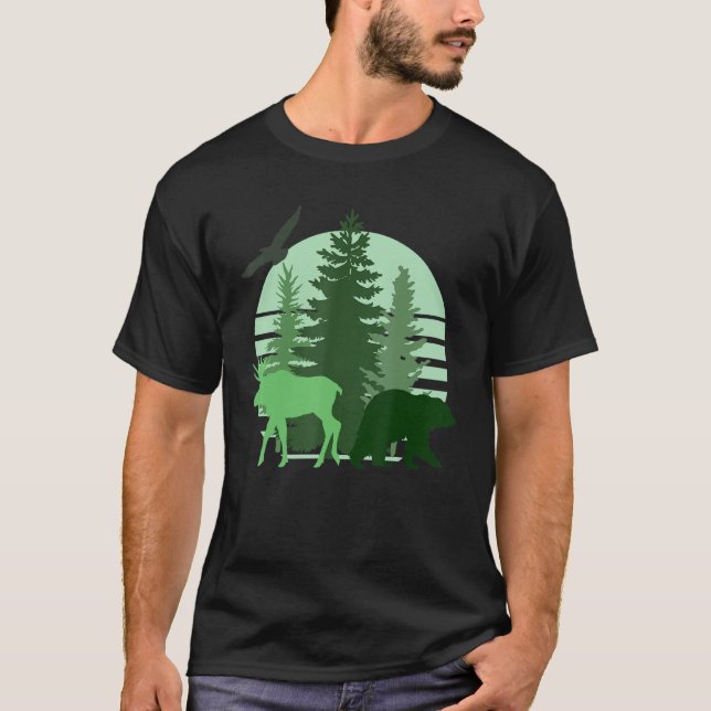 Sunset Nature Pine Tree Aesthetic Minimalist Woodl T-Shirt (Front)