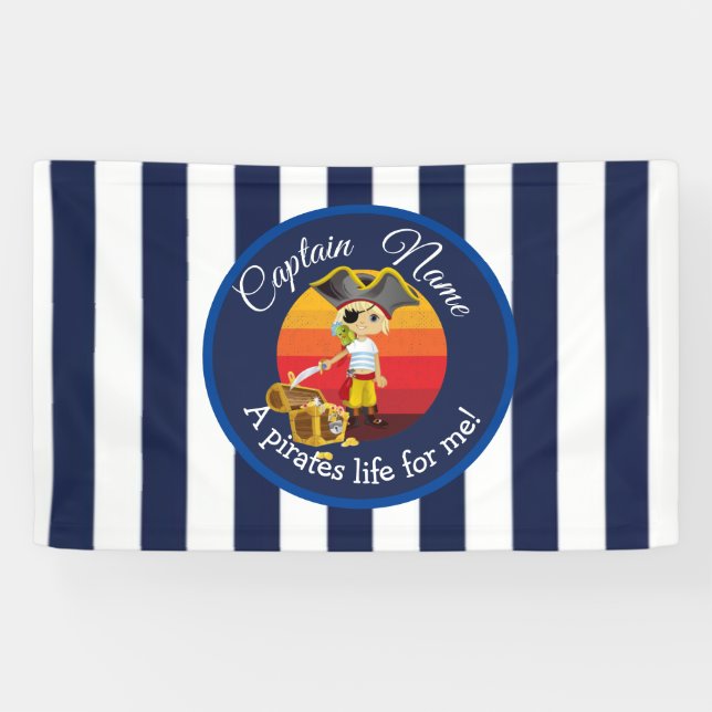 Sunset Nautical Blue Boy Party Pirate Banner (Horizontal)