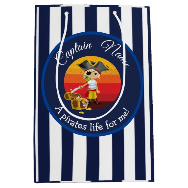 Sunset Nautical Blue Boy Party Pirate   Medium Gift Bag (Front)