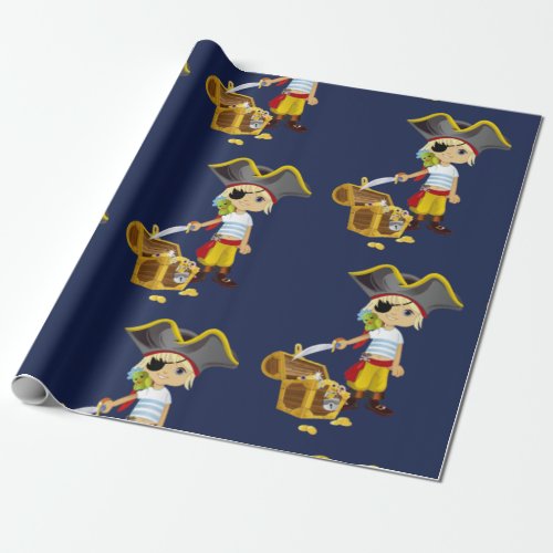 Sunset Nautical Blue Boy Pirate Wrapping Paper