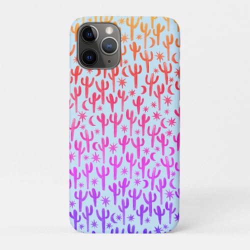 Sunset Night Desert Fun Cactus Pattern Watercolor iPhone 11 Pro Case