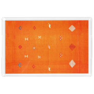 Sunset Oasis: Orange Heritage Boho Moroccan Acrylic Tray