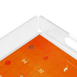 Sunset Oasis: Orange Heritage Boho Moroccan  Acrylic Tray