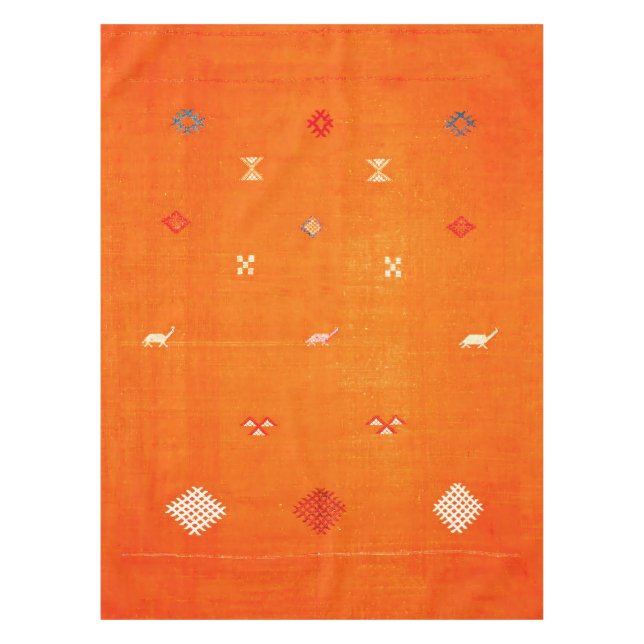 Sunset Oasis: Orange Heritage Boho Moroccan Tablecloth (Front)