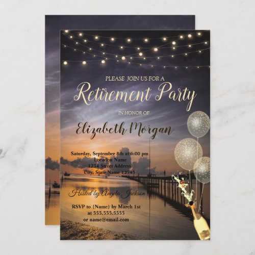 Sunset Ocean BalloonsWine Retirement Party Invitation