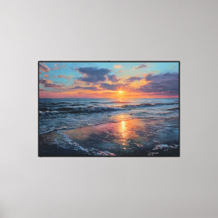 Sunset Ocean Beach Painting – Abstract Wall Art