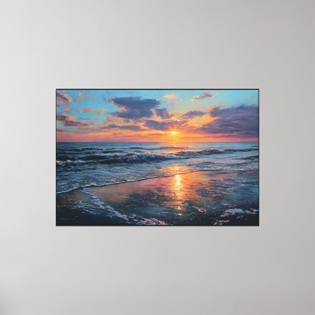 Sunset Ocean Beach Painting – Abstract Wall Art (Front)